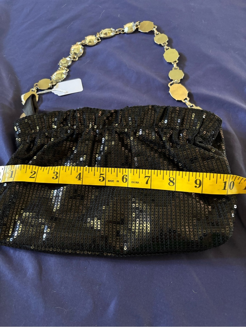 White House Black Market Black Sequin Clutch with Crystal Chain - Picture 9 of 12